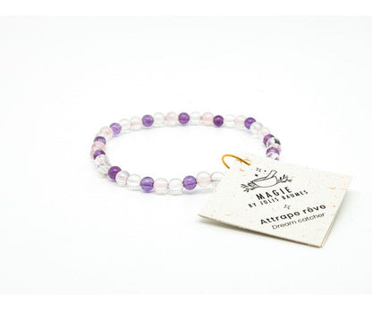 Jolis Baumes -- Bracelet attrape rêve améthyste, cristal et quartz